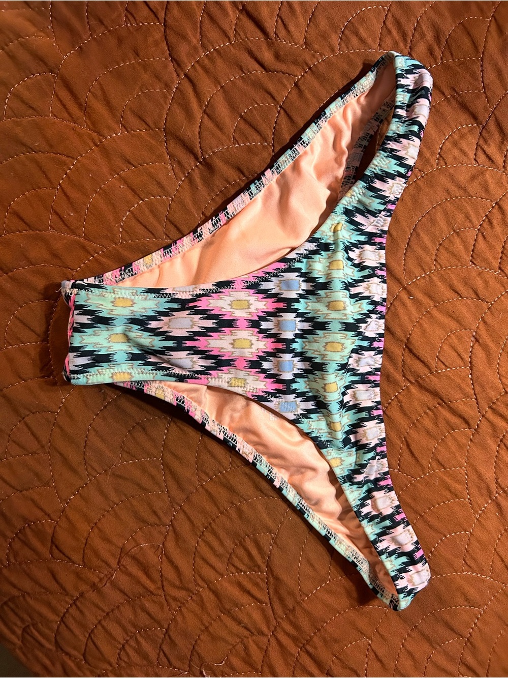 Victoria's Secret Multi-Color Aztec Print Bikini Bottom with Peach Lining
